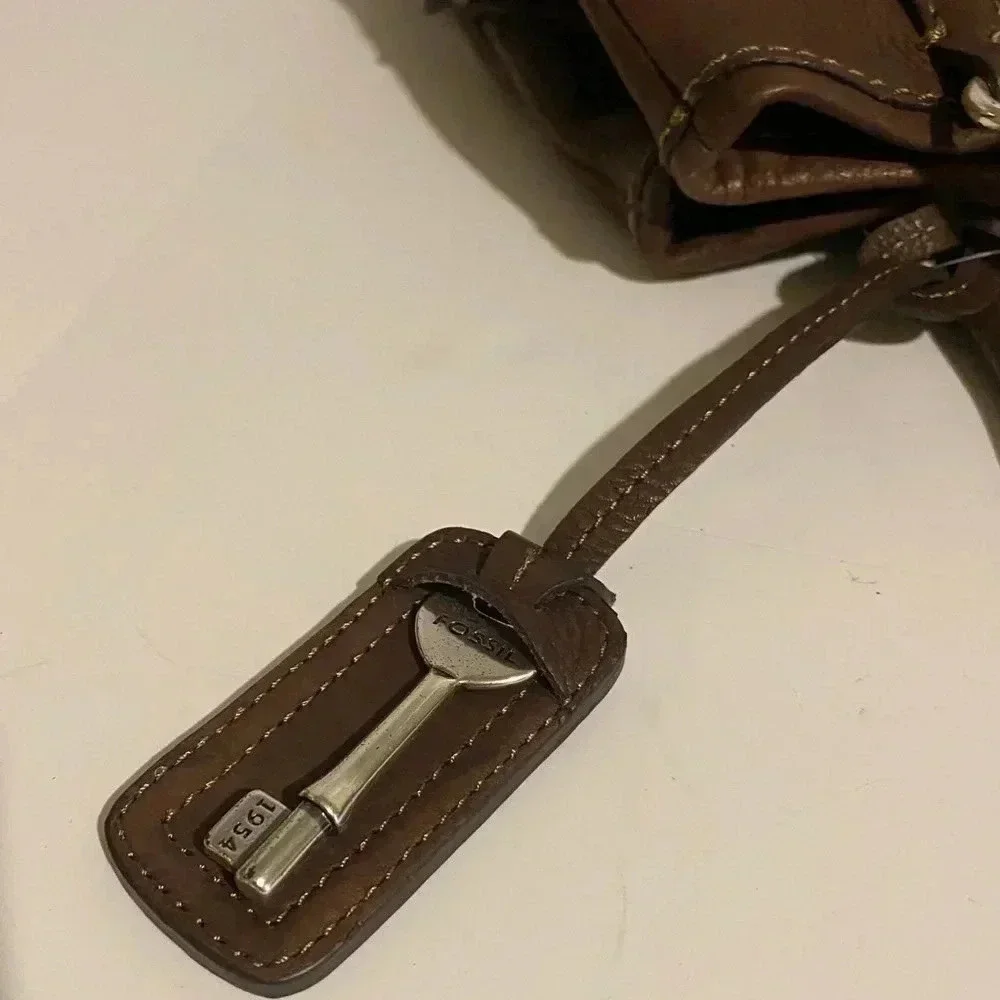 Fossil brown leather satchel handbag